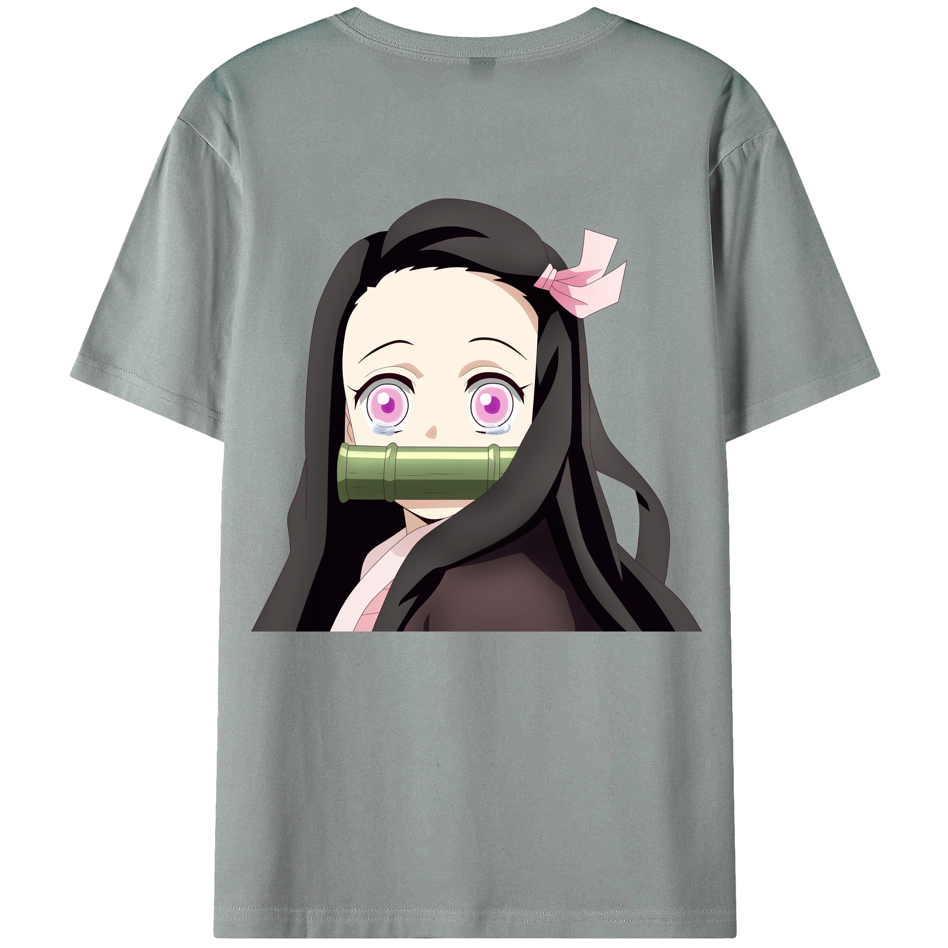 （画像用） 鬼滅の刃（きめつのやいば）竈門 禰󠄀豆子／かまど ねずこ Kamado Nezuko 綿100％ メンズ半袖Tシャツ（バックプリント） 通気性